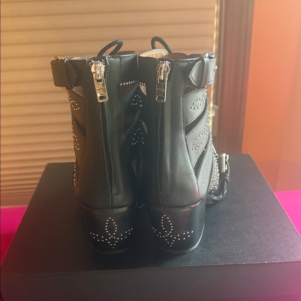 Coach Black Lace Up Studded Boots - Picture 4 of 6